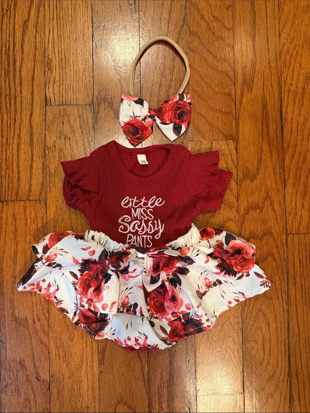 Amazon Burgundy Floral Baby Outfit with Headband